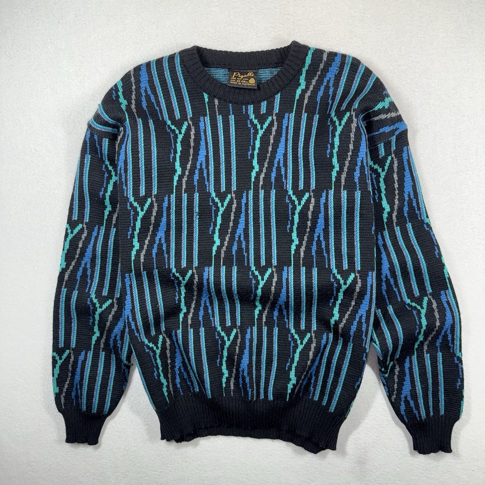 Vintage‎ Pigalle Wool Sweater Mens L Australian Coogi Style Geometric Knit